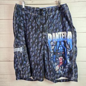 Vintage Dragonfly Pantera Y2K Rare Skulls Swim Trunks Shorts Mens Sz 36 Grunge